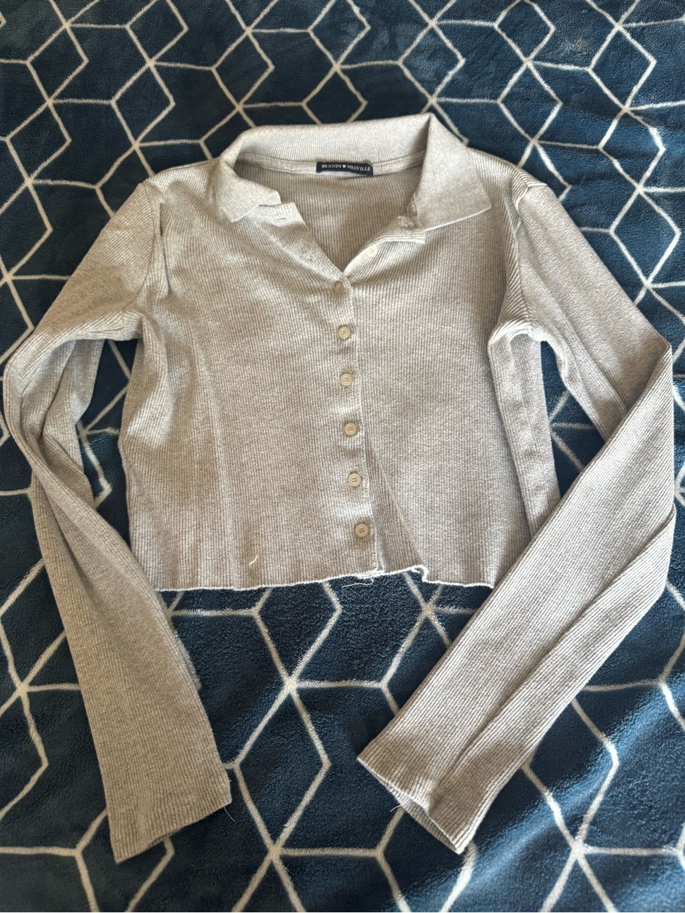 Brandy Melville grey button down long sleeve crop top
